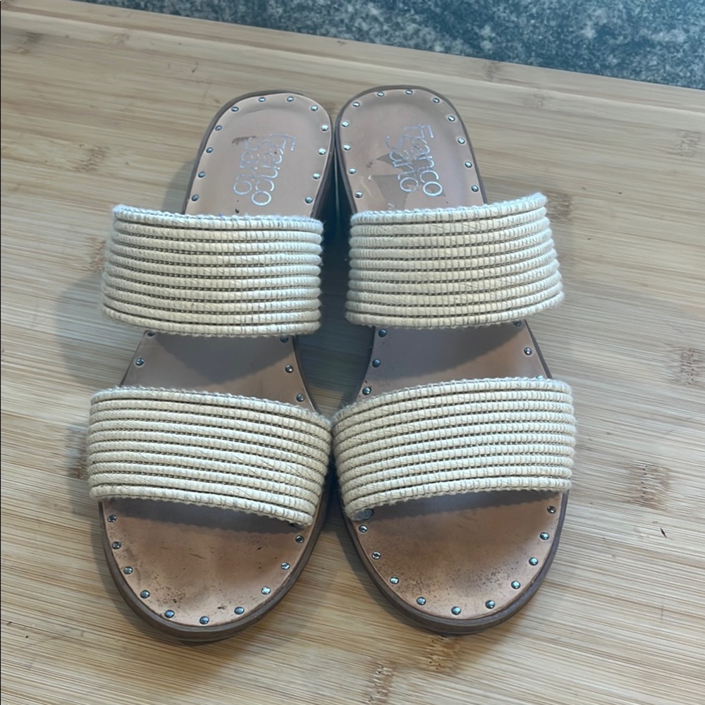 Franco Sarto Cream Slide Sandals with Textured Straps